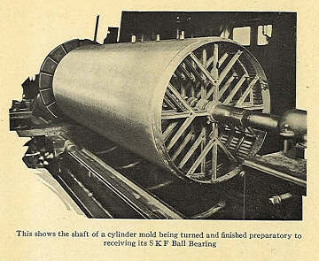 Cylinder mold shaft being turned for SKF bearing installation